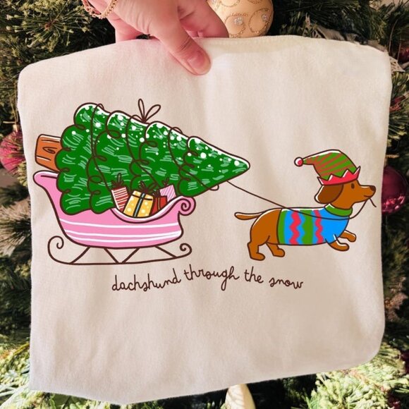 Tops - Funny Christmas Dog Tee, Dachshund Dog Mom Tee, Cute Christmas Tee
